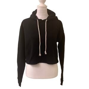 Target Wild Fable Women's Cropped Black Long Sleeve Hooded Sweatshirt, Size XS